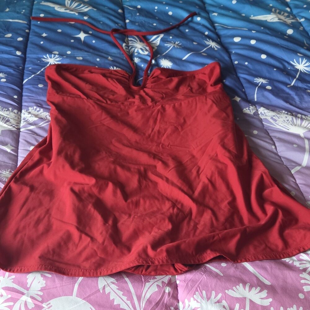 Cami Swim Dress Red Tankini  Adjustable Halter Women's 14T Lined Boned